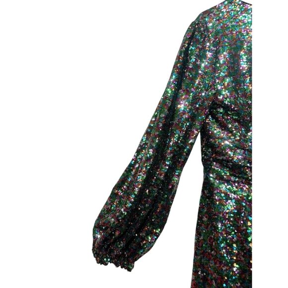 Gabrielle Union Rainbow Sequins Romper Dress Women Medium Ballon Sleeve New Year - Picture 11 of 16